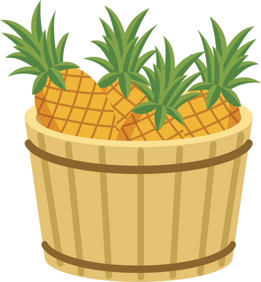 Wooden Basket with Pineapples Illustration